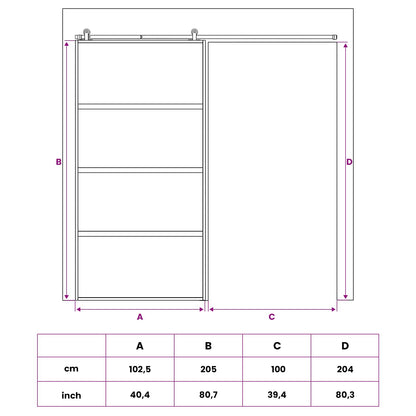 Schuifdeur 102.5 x 205 cm Gelaagd Glas en Aluminium