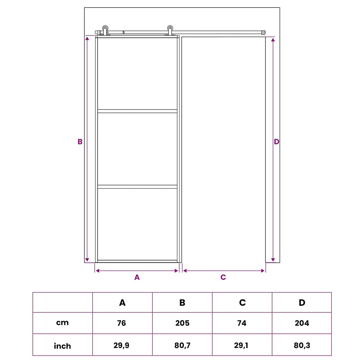 Schuifdeur 76 x 205 cm Gelaagd Glas en Aluminium