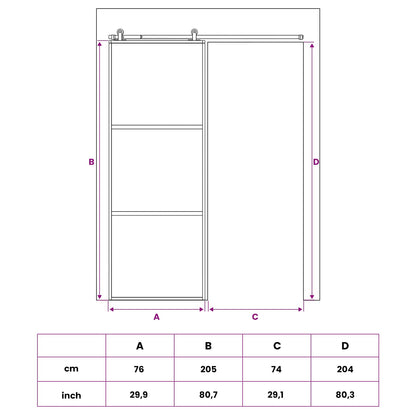 Schuifdeur 76 x 205 cm Gelaagd Glas en Aluminium