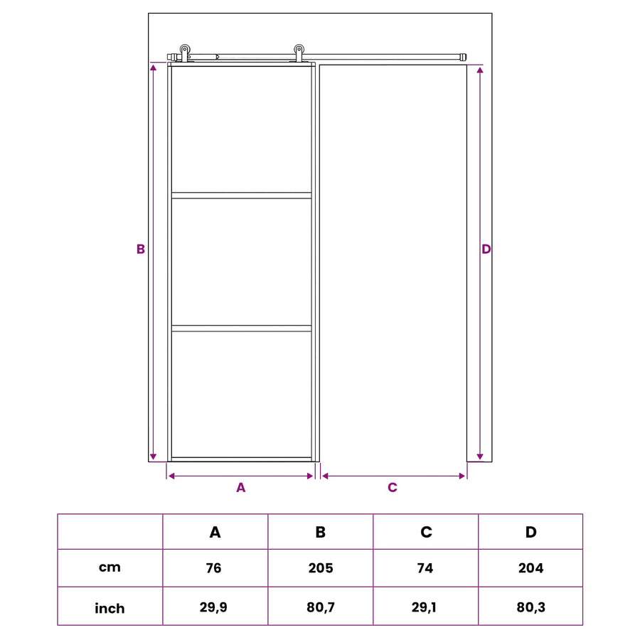 Schuifdeur 76 x 205 cm Gelaagd Glas en Aluminium