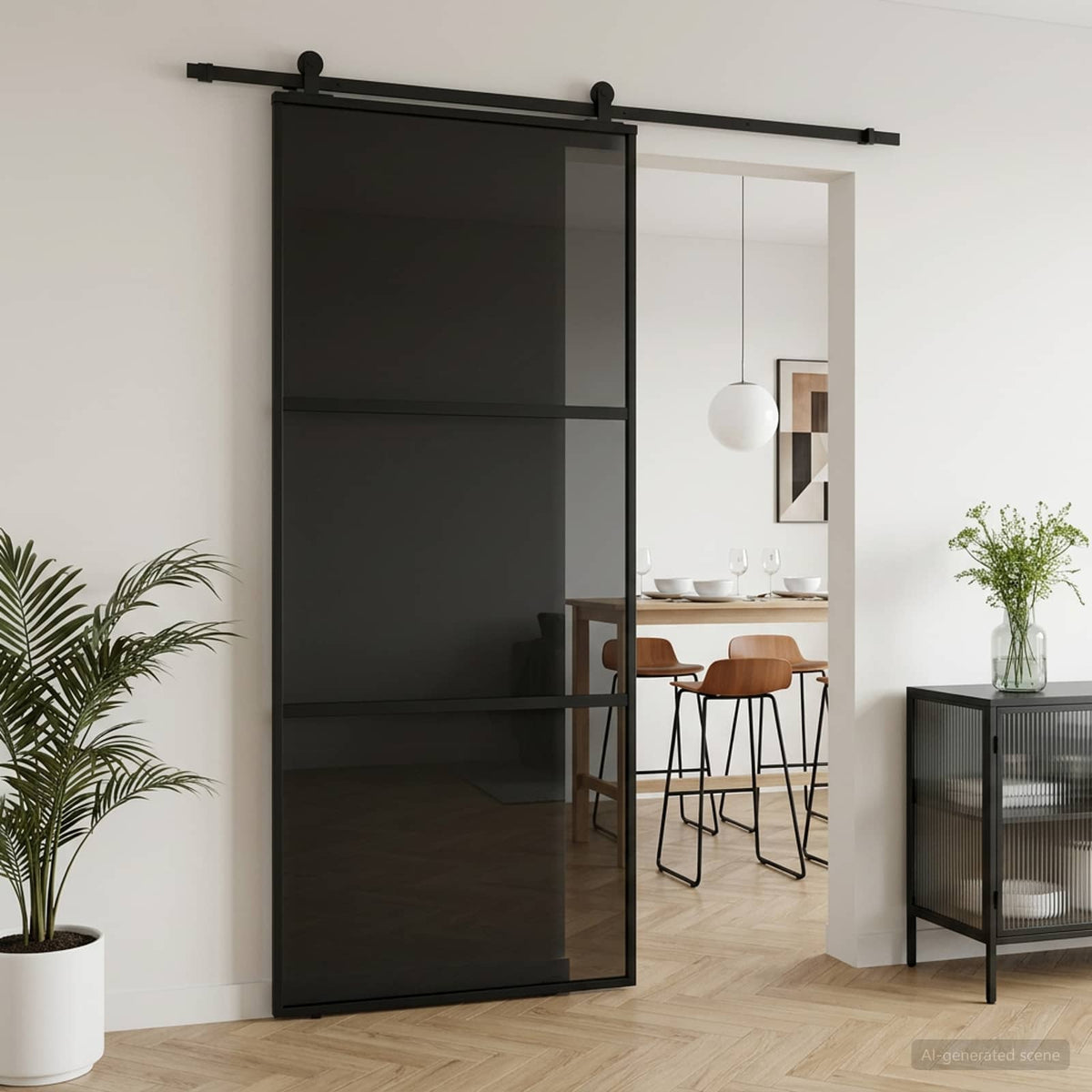 Schuifdeur 90 x 205 cm Gelaagd Glas en Aluminium