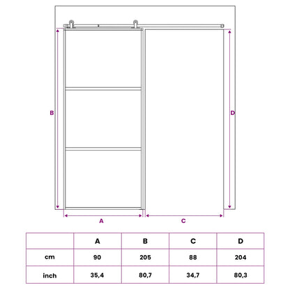 Schuifdeur 90 x 205 cm Gelaagd Glas en Aluminium