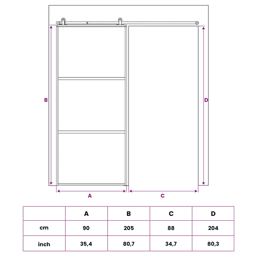 Schuifdeur 90 x 205 cm Gelaagd Glas en Aluminium