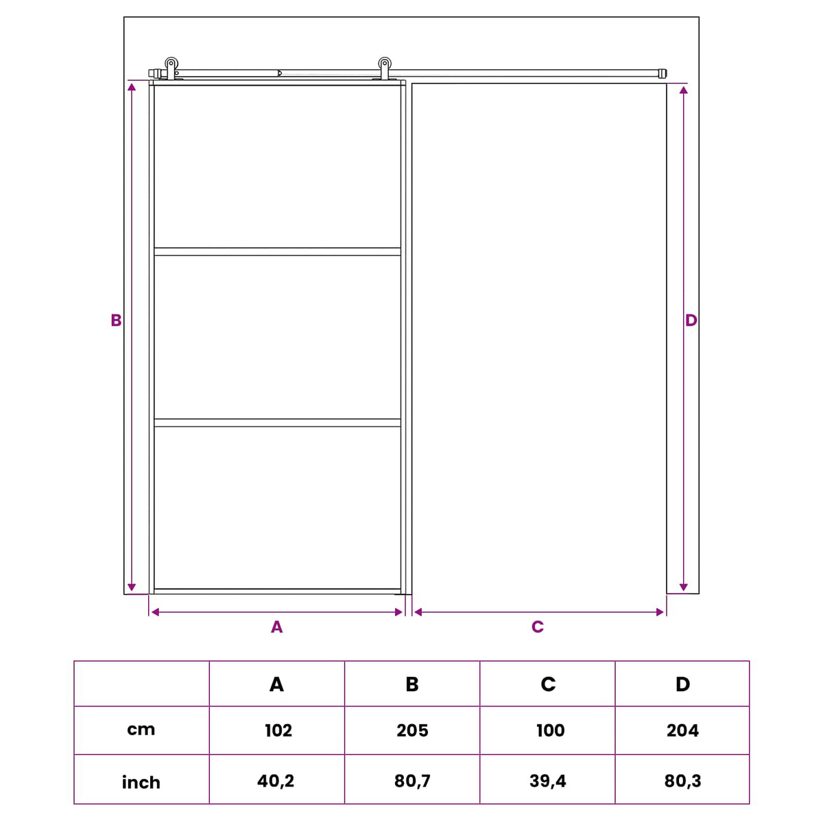 Schuifdeur 102 x 205 cm Gelaagd Glas en Aluminium