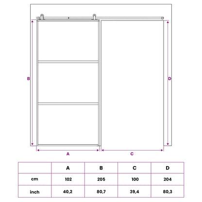 Schuifdeur 102 x 205 cm Gelaagd Glas en Aluminium