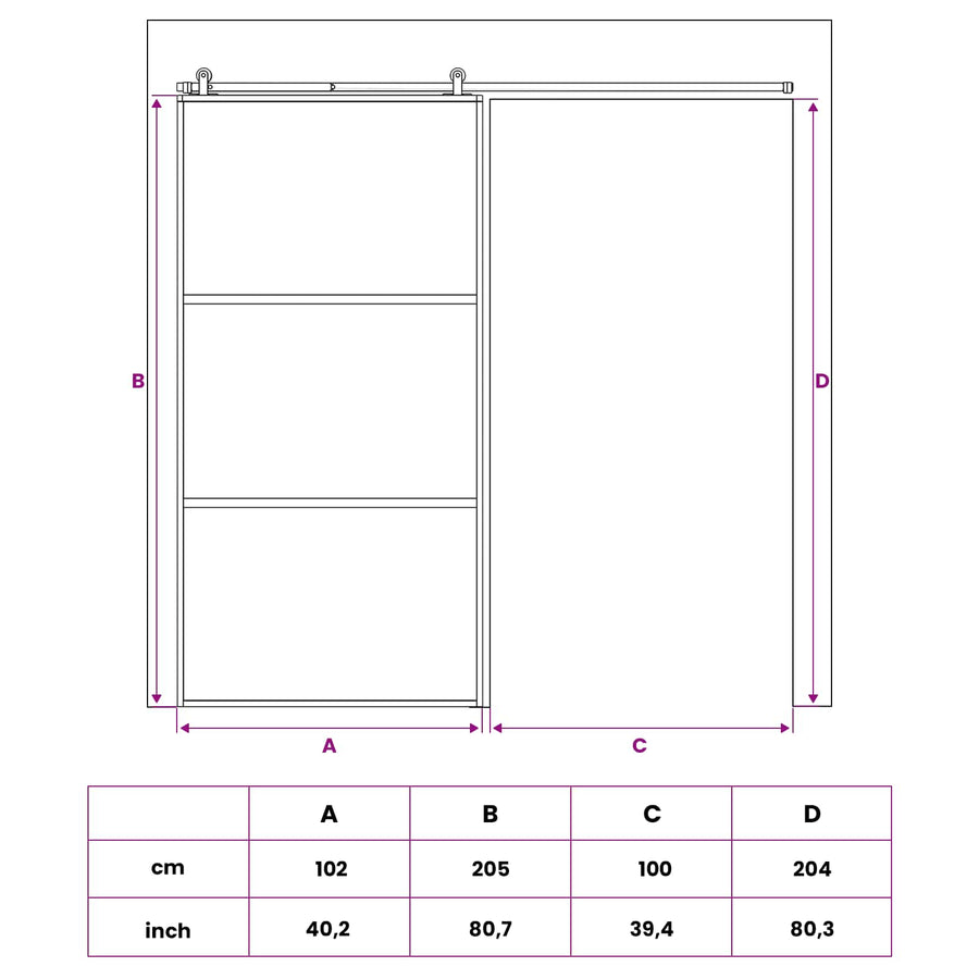 Schuifdeur 102 x 205 cm Gelaagd Glas en Aluminium