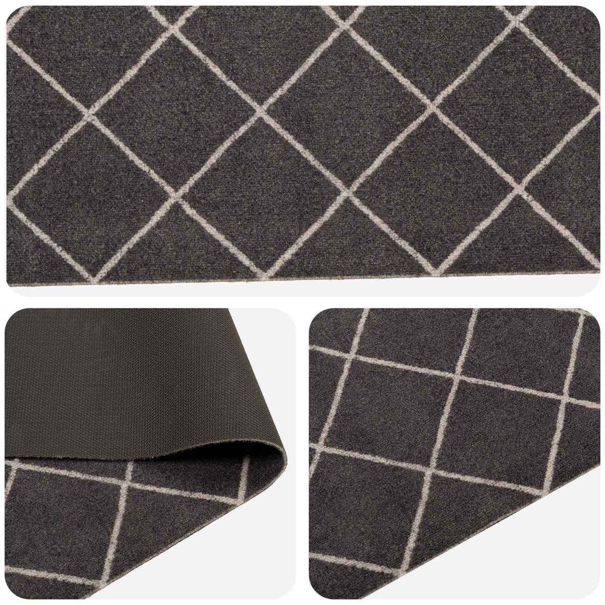 Keuken Vloerkleed Antraciet geruit 150 x 45 cm 100% Polyamide