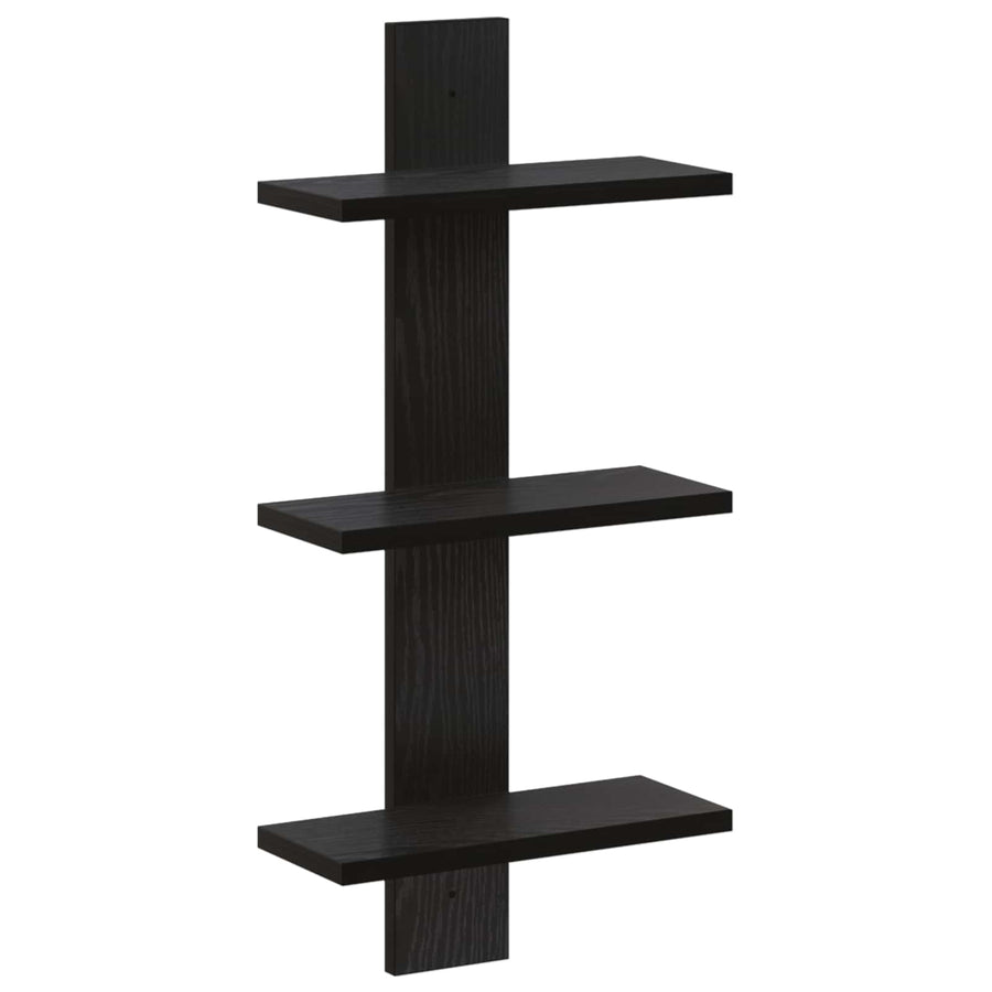 Wandplank Zwart eiken 30 x 13.5 x 64.5 cm Bewerkt hout