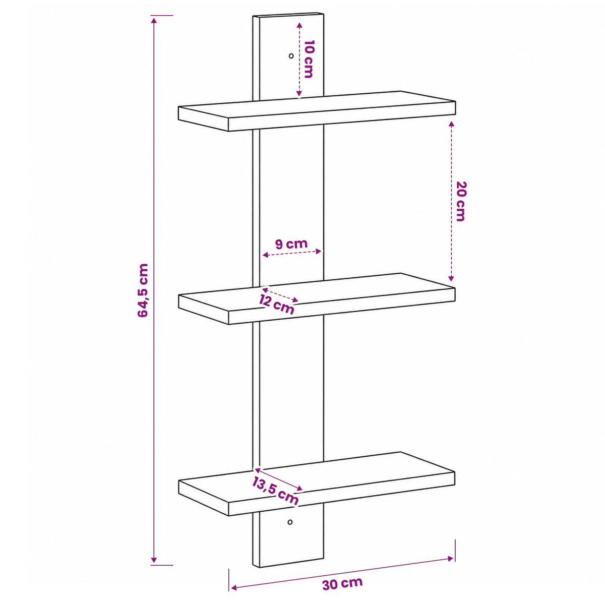 Wandplank Sonoma Eiken 30 x 13.5 x 64.5 cm Bewerkt hout