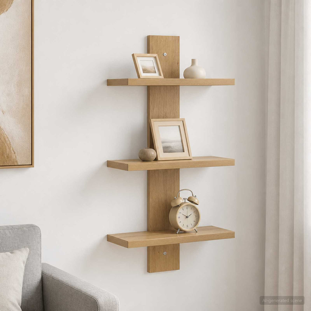 Wandplank Artisanaal eiken 30 x 13.5 x 64.5 cm Bewerkt hout
