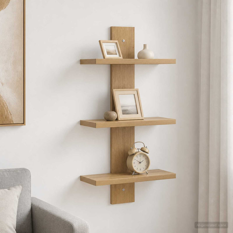 Wandplank Artisanaal eiken 30 x 13.5 x 64.5 cm Bewerkt hout