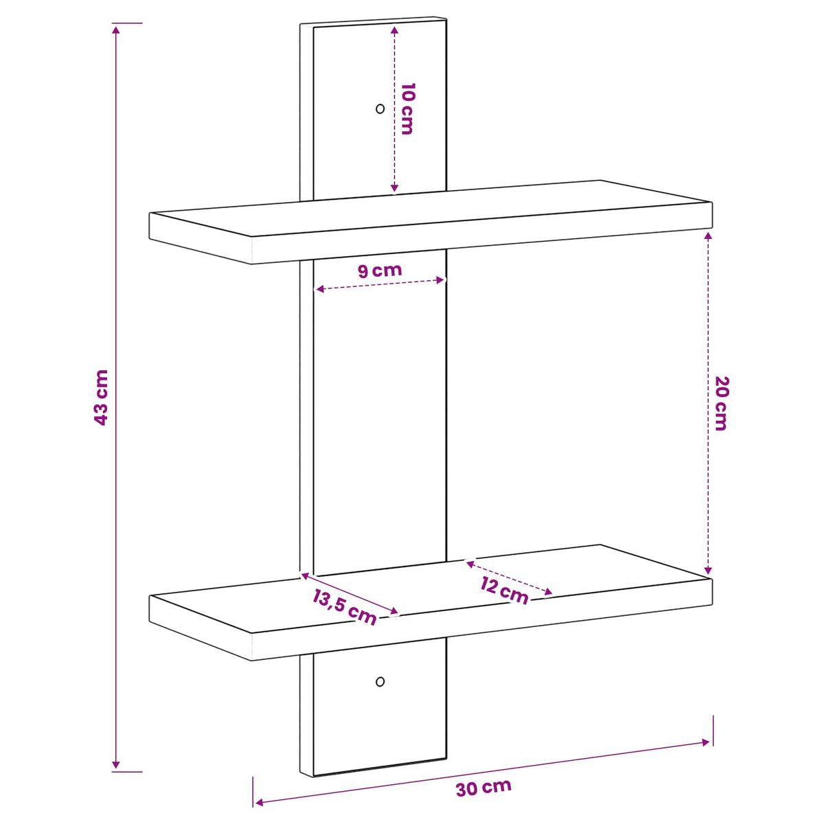 Wandplank Sonoma Eiken 30 x 13.5 x 43 cm Bewerkt hout