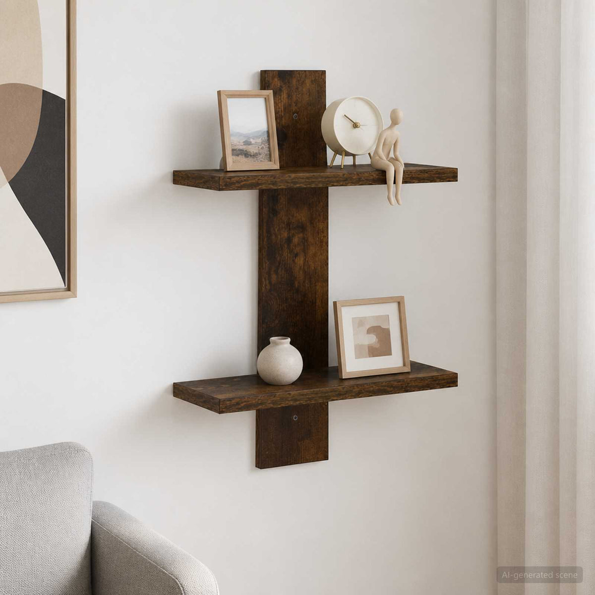 Wandplank Gerookt eiken 30 x 13.5 x 43 cm Bewerkt hout