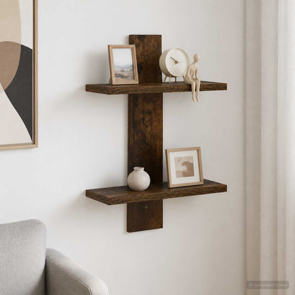 Wandplank Gerookt eiken 30 x 13.5 x 43 cm Bewerkt hout