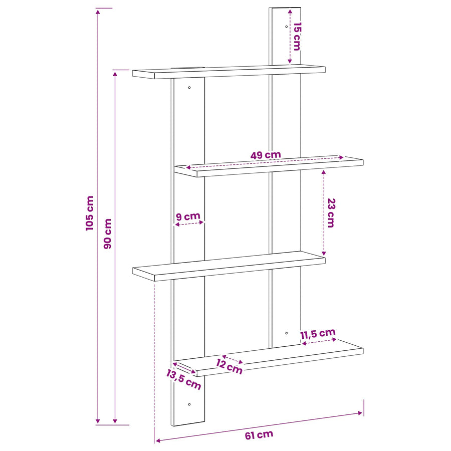 Wandplank Wit 61 x 13,5 x 105 cm Bewerkt hout