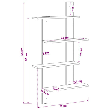 Wandplank Zwart eiken 61 x 13,5 x 105 cm Bewerkt hout