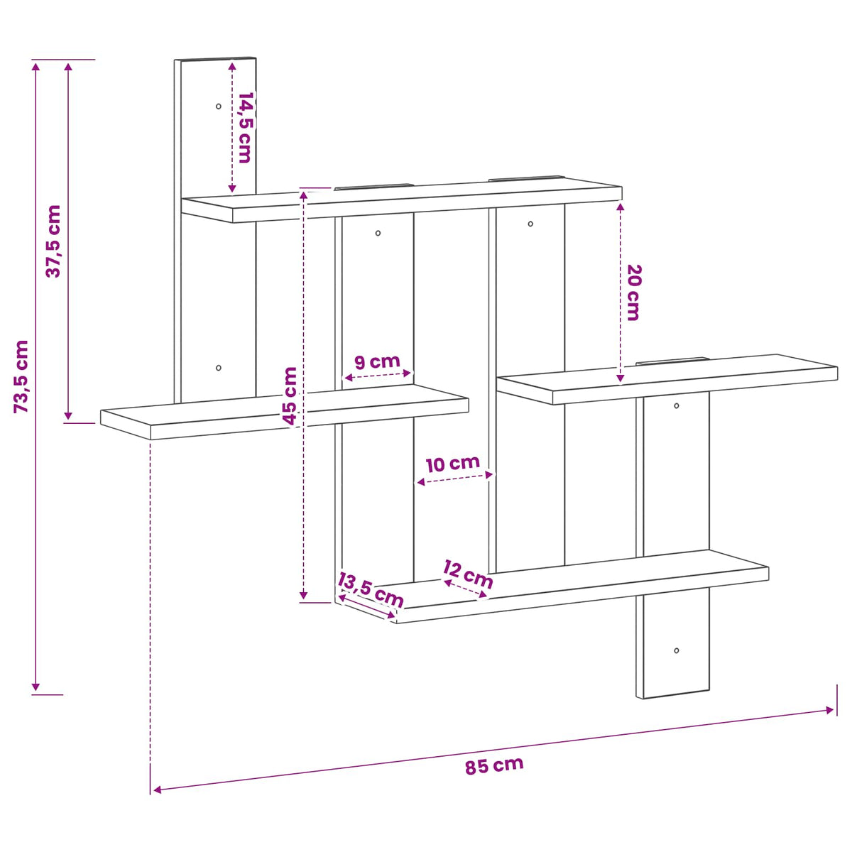 Wandplank Gerookt eiken 85 x 13,5 x 73,5 cm Bewerkt hout