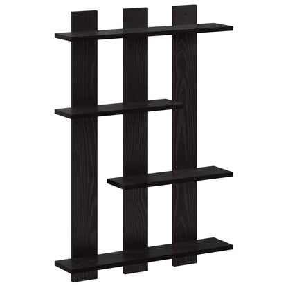 Wandplank Zwart eiken 61 x 13,5 x 88 cm Bewerkt hout