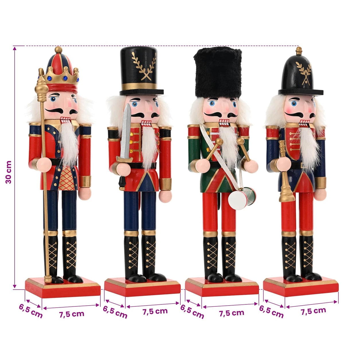 Kerstnotenkraker TURKU 4 st Rood en Zwart 30 cm
