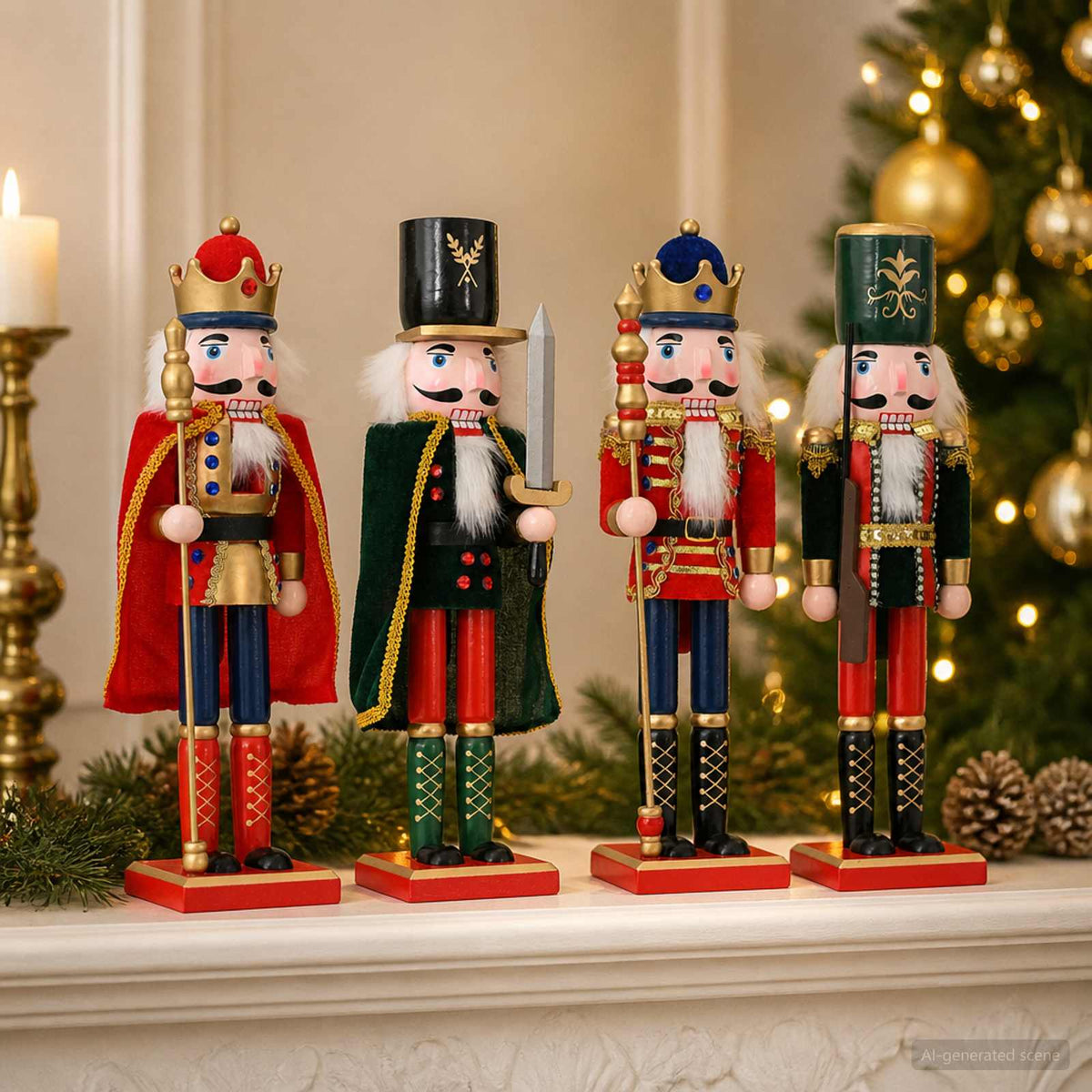 Kerstnotenkraker TURKU 4 st Rood en Zwart 38 cm