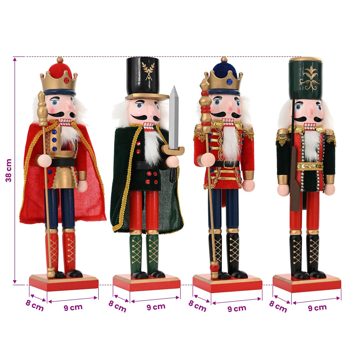 Kerstnotenkraker TURKU 4 st Rood en Zwart 38 cm