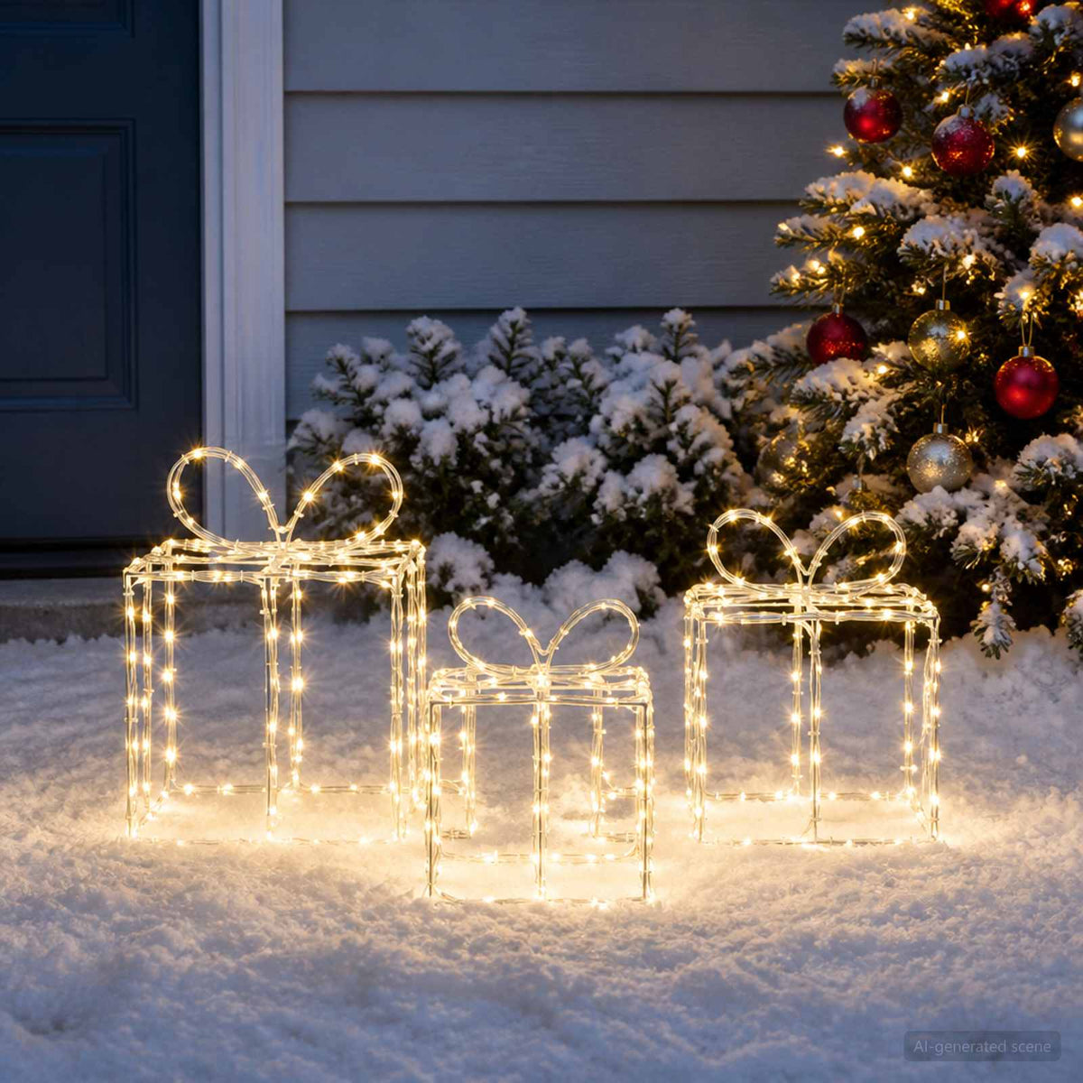Verlichte kerstcadeaudozen LOVIISA 3 st 360 LED's Warmwit