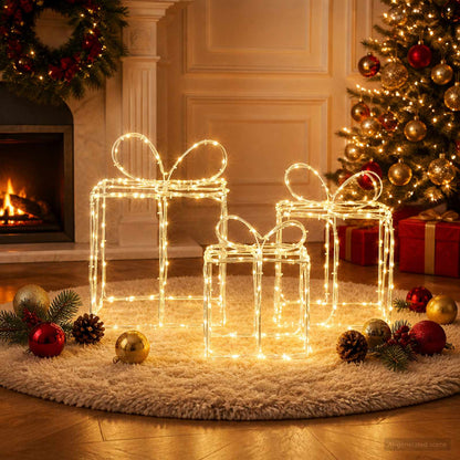 Verlichte kerstcadeaudozen LOVIISA 3 st 360 LED's Warmwit