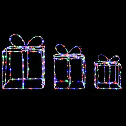 Verlichte kerstcadeaudozen LOVIISA 3 st 360 LED's Meerkleurig