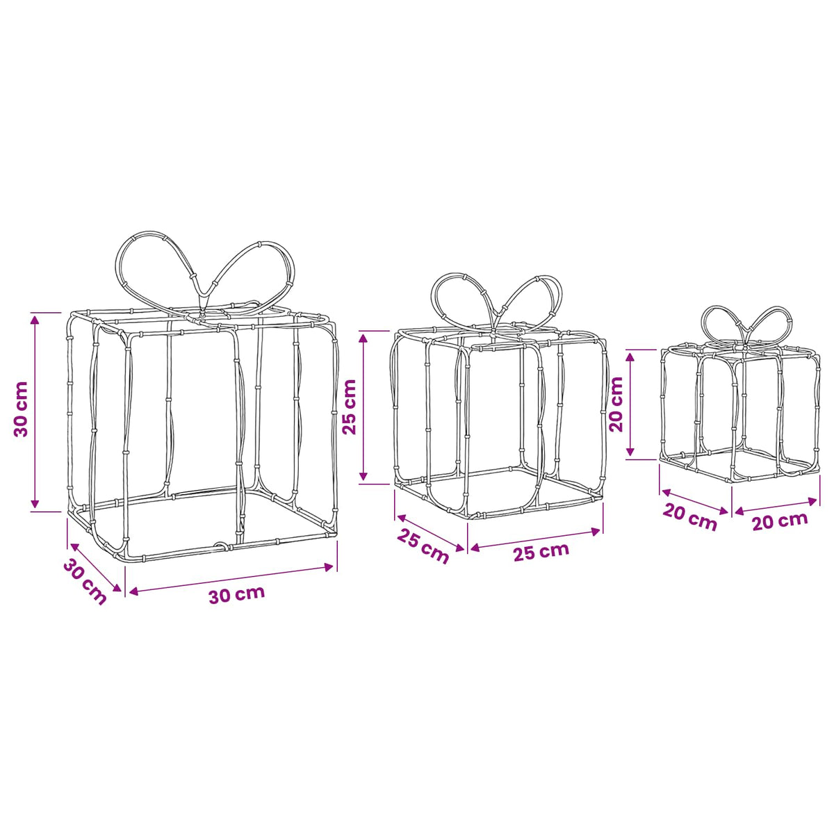 Verlichte kerstcadeaudozen LOVIISA 3 st 360 LED's Meerkleurig