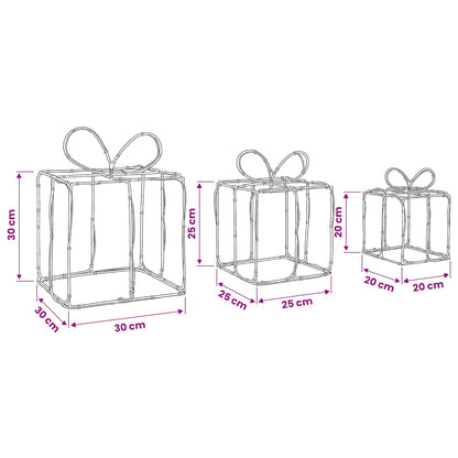 Verlichte kerstcadeaudozen LOVIISA 3 st 360 LED's Meerkleurig