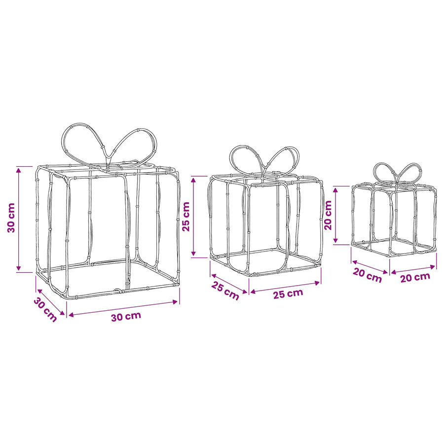 Verlichte kerstcadeaudozen LOVIISA 3 st 360 LED's Meerkleurig
