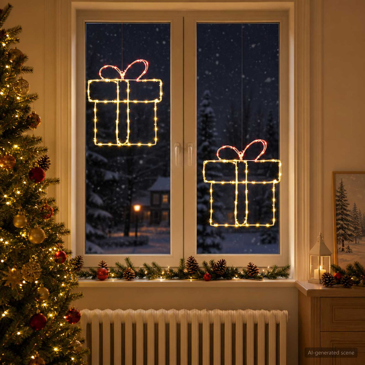 Kerst-raamsilhouet met verlichting LOVIISA 2 st 160 LED's