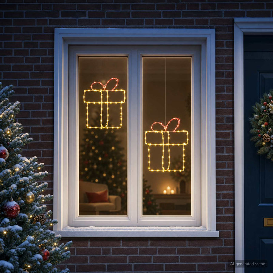 Kerst-raamsilhouet met verlichting LOVIISA 2 st 160 LED's
