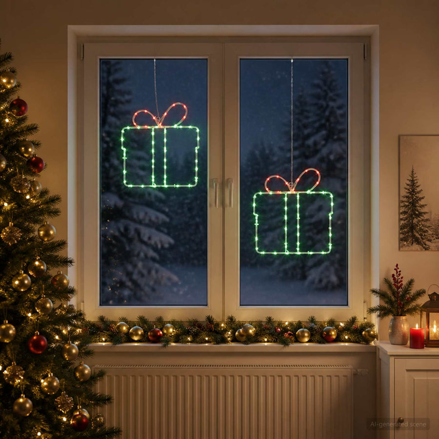 Kerst-raamsilhouet met verlichting LOVIISA 2 st 160 LED's