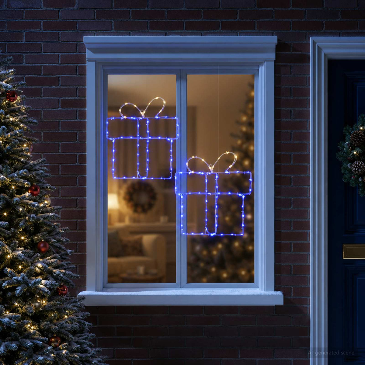 Kerst-raamsilhouet met verlichting LOVIISA 2 st 160 LED's