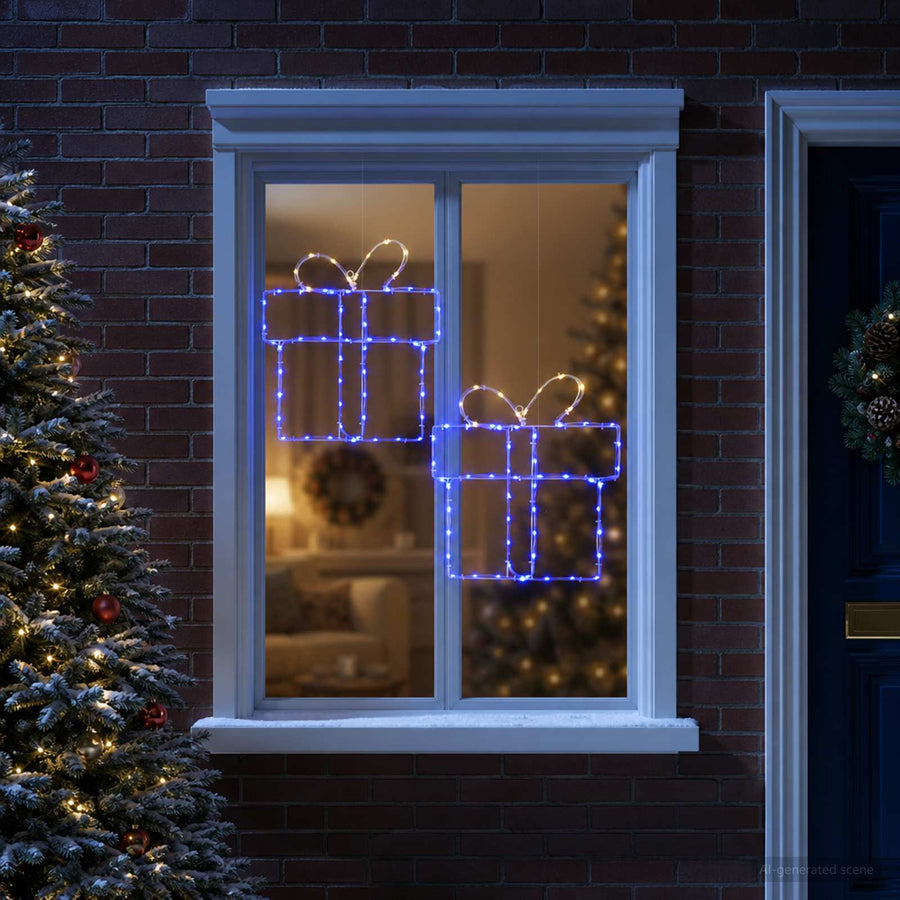 Kerst-raamsilhouet met verlichting LOVIISA 2 st 160 LED's