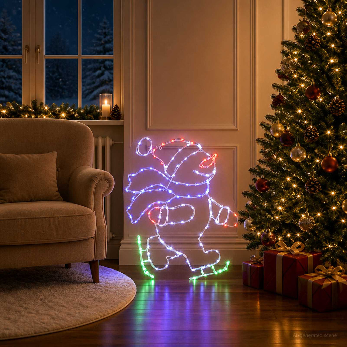 LED-figuur schaatsende Kerstman LOVIISA 120 LED's Meerkleurig