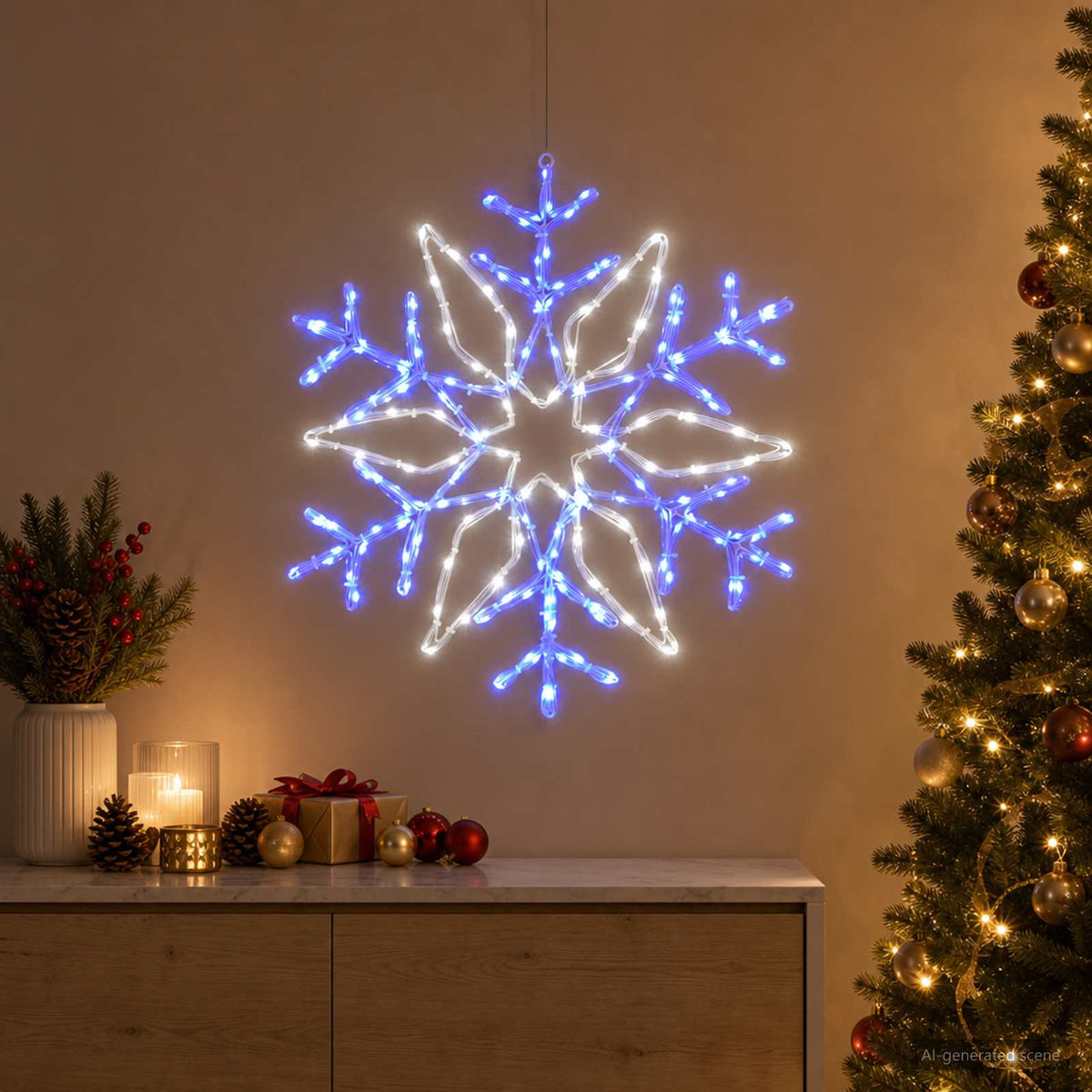 Kerstverlichting sneeuwvlok LOVIISA 140 LED's Koudwit, Blauw