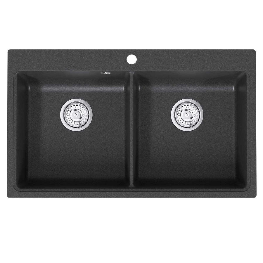 Keuken Wasbak Dubbele Wasbak Graniet 86 x 51 x 30 cm Grafiet