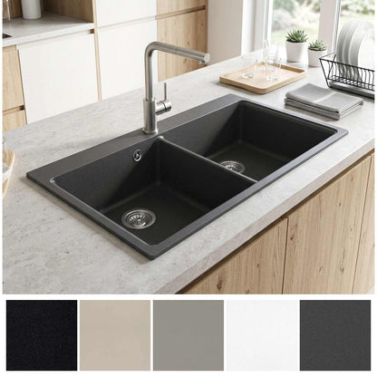Keuken Wasbak Dubbele Wasbak Graniet 86 x 51 x 30 cm Grafiet