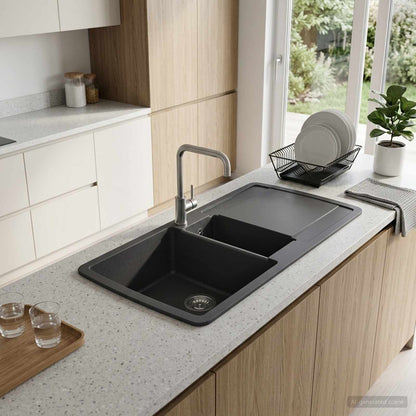Dubbele Keukenspoelbak Graniet 96 x 50 x 31 cm Grafiet