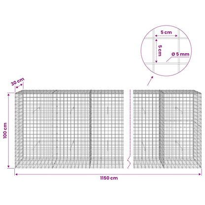 Gabion met 5 mm Draad en 5x5 cm Gaas 1150x30x100 cm