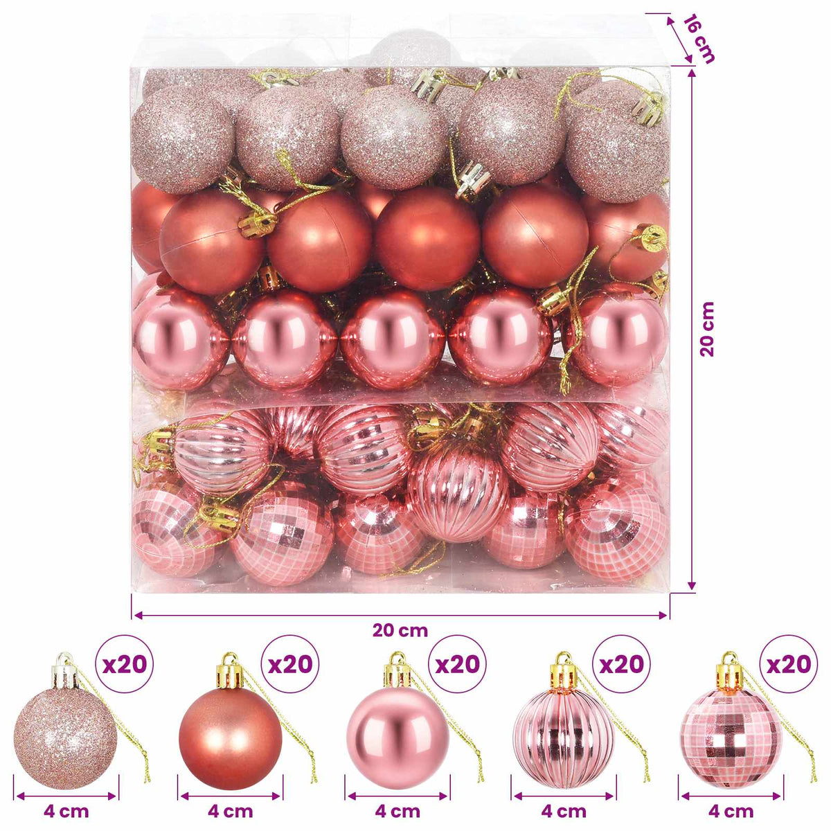 Kerstballen set 100 st Roze en rosé 4 cm Polystyreen