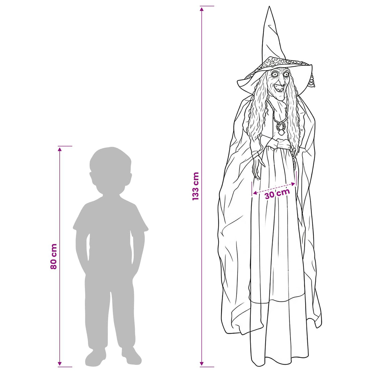 Halloween hangende heks SPOOKA Paars 30 x 133 cm