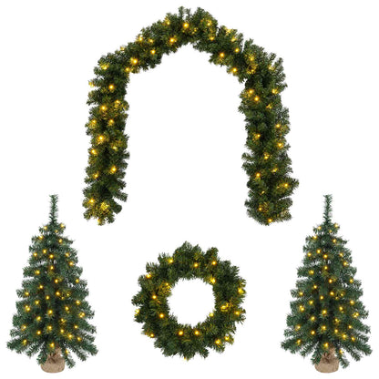 Mini-kerstbomenset 60 cm 125 LED's Warmwit PVC Groen