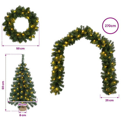 Mini-kerstbomenset 60 cm 125 LED's Warmwit PVC Groen