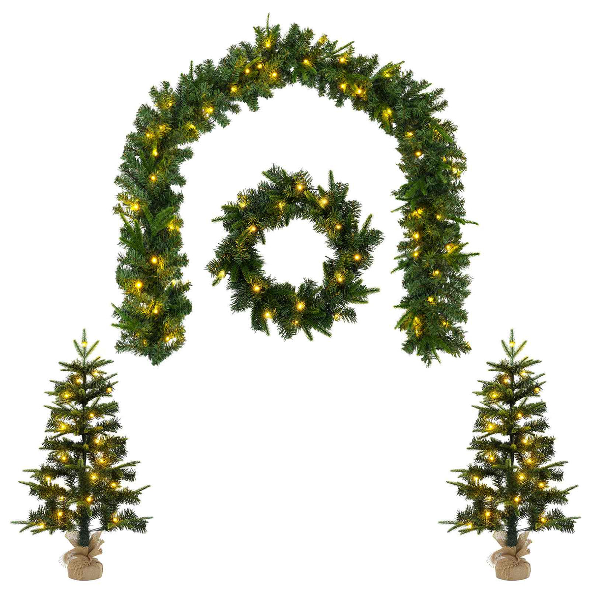 Mini-kerstbomenset 60 cm 125 LED's Warmwit PVC en PE Groen