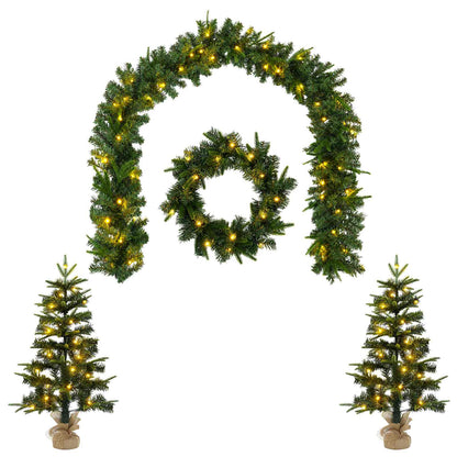 Mini-kerstbomenset 60 cm 125 LED's Warmwit PVC en PE Groen