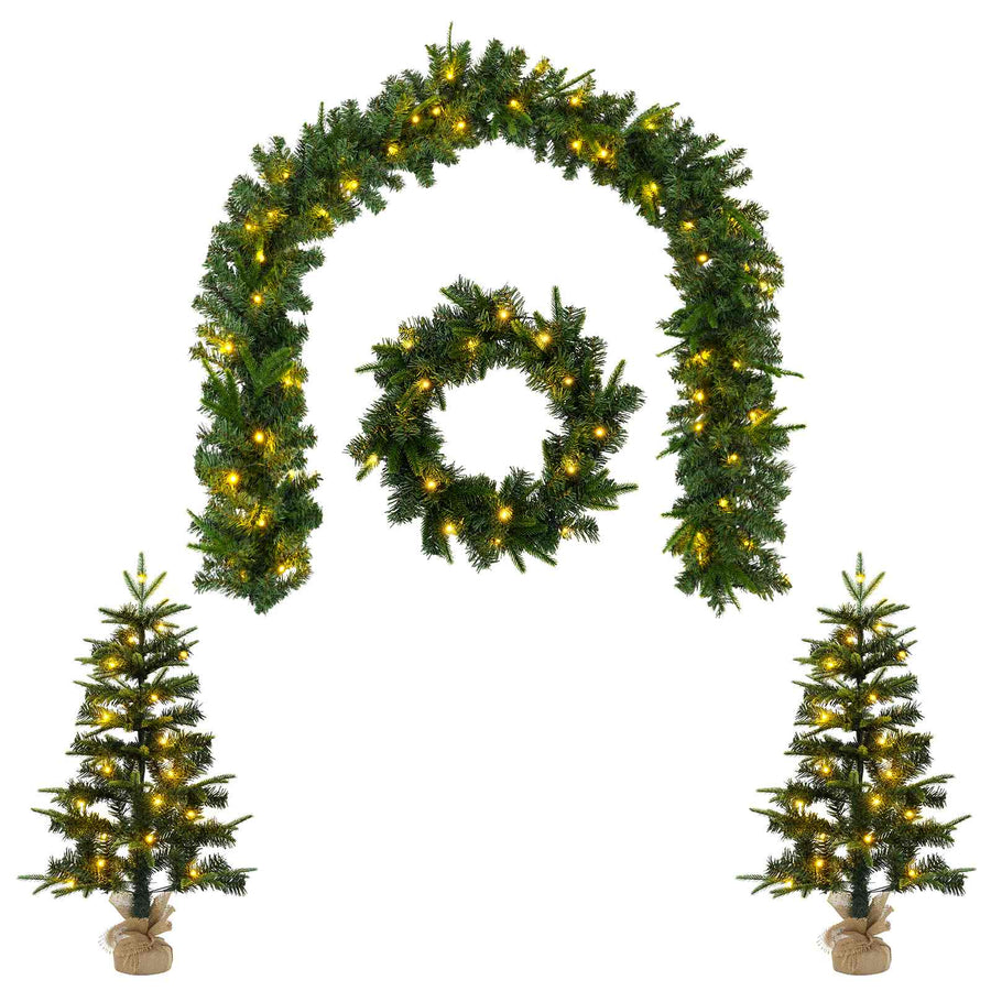 Mini-kerstbomenset 60 cm 125 LED's Warmwit PVC en PE Groen