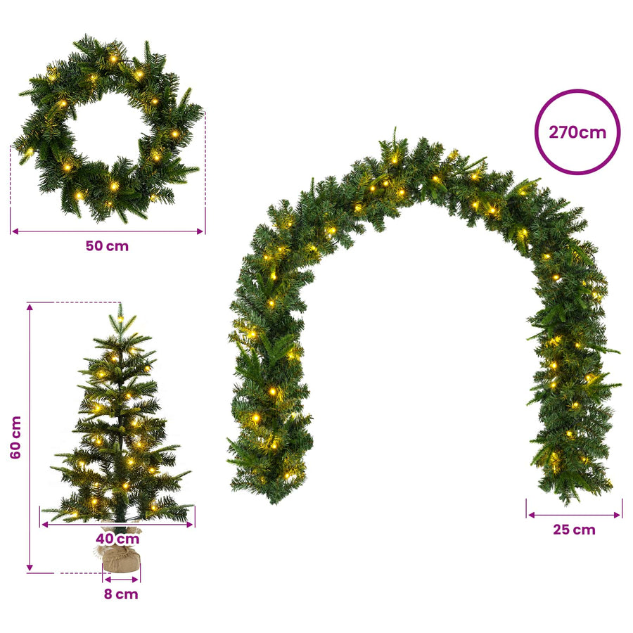 Mini-kerstbomenset 60 cm 125 LED's Warmwit PVC en PE Groen